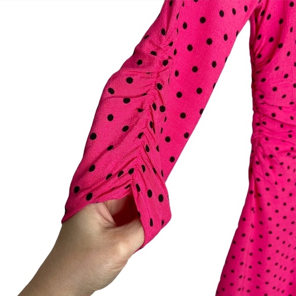 Zara Trafaluc Bright Pink Polka Dot Ruched Asymmetrical Dress - Picture 4 of 16